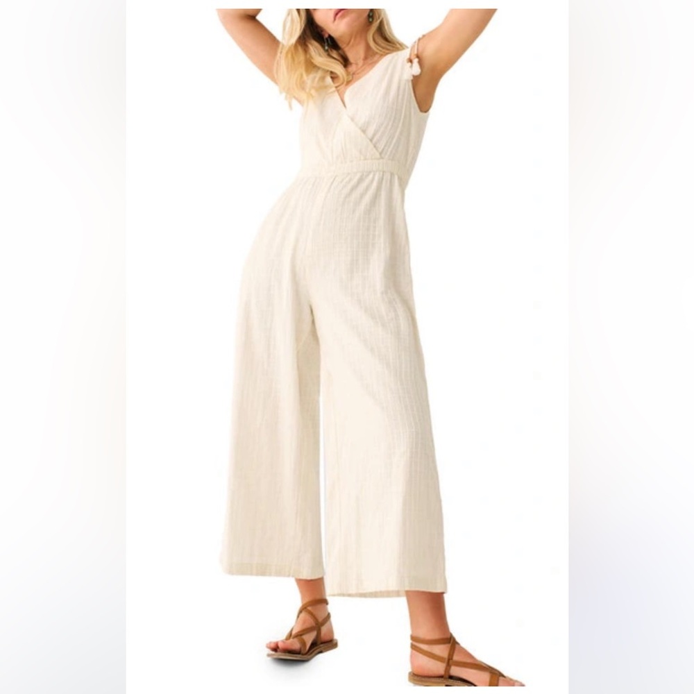 Faherty Rowe Windowpane Cream Jumpsuit in Egret